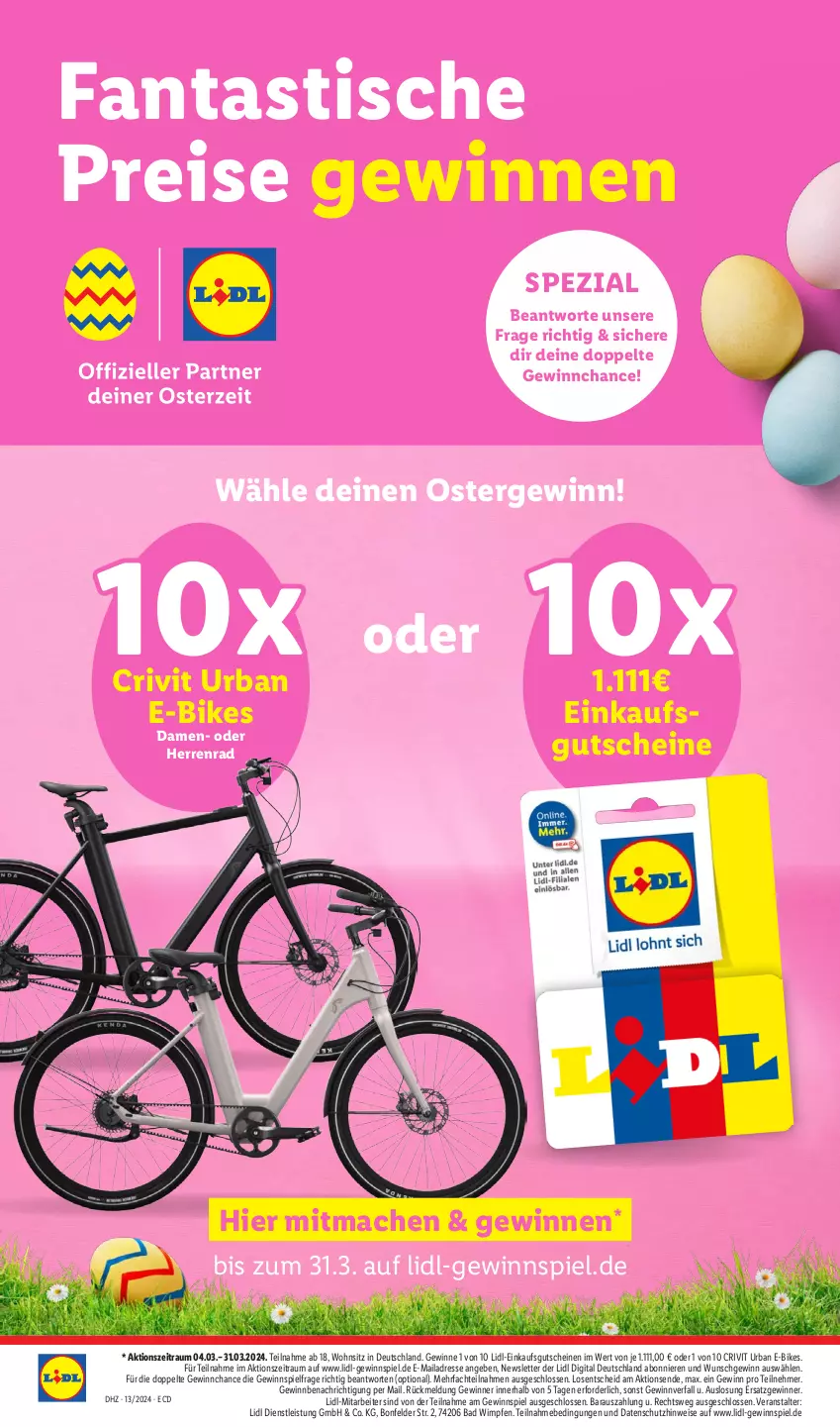 Aktueller Prospekt Lidl - Aktionsprospekt - von 25.03 bis 30.03.2024 - strona 62 - produkty: asti, Bad, crivit, E-Bike, E-Bikes, eis, fanta, gewinnspiel, gutschein, gutscheine, mac, reis, Spezi, Ti, tisch