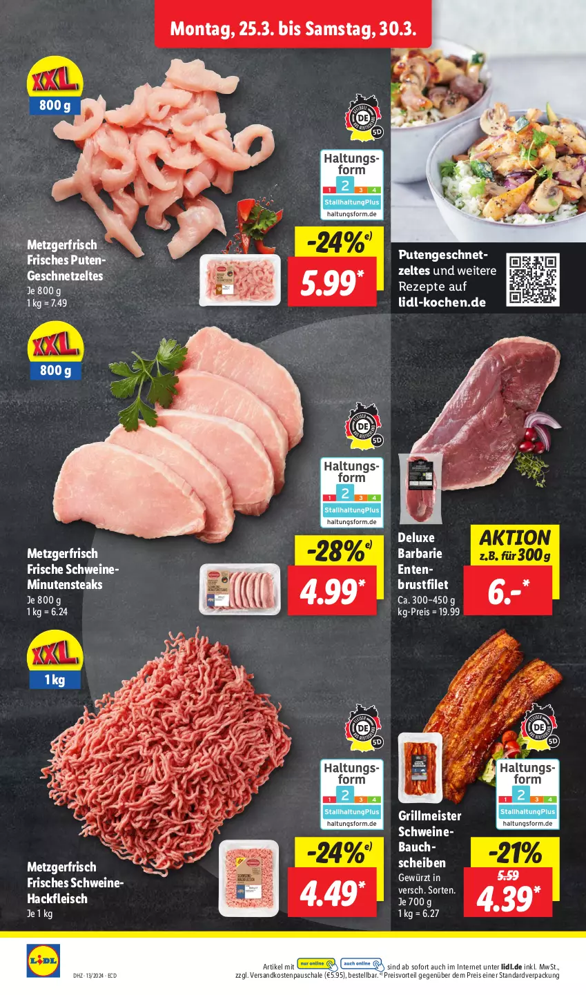 Aktueller Prospekt Lidl - Aktionsprospekt - von 25.03 bis 30.03.2024 - strona 8 - produkty: Bau, bauchscheiben, brustfilet, eis, ente, Entenbrust, filet, fleisch, geschnetzeltes, gewürz, grill, hackfleisch, Meister, minutensteaks, ndk, preisvorteil, pute, Putengeschnetzeltes, reis, rezept, rezepte, Schal, Schale, schwein, schweine, Schweinebauch, schweinebauchscheiben, Schweinehackfleisch, steak, steaks, Ti, wein, weine, Zelt