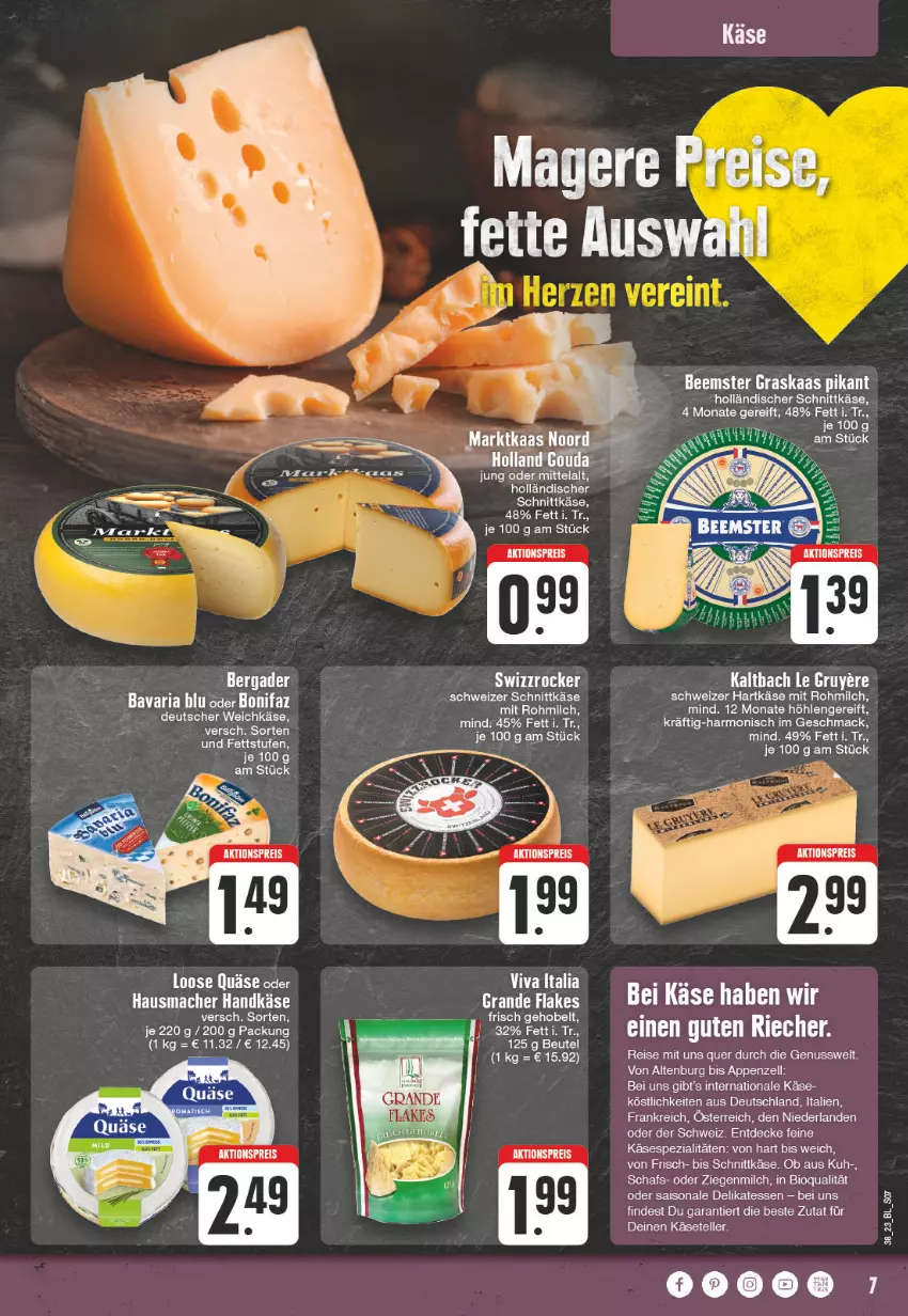 Aktueller Prospekt Edeka - Angebote der Woche - von 18.09 bis 23.09.2023 - strona 7 - produkty: aktionspreis, Beemster, bergader, beutel, bio, decke, eis, elle, flakes, hartkäse, Hausmacher, holländischer schnittkäse, Käse, Loose, mac, milch, ndk, nuss, quäse, reis, Ria, schnittkäse, schweizer hartkäse, schweizer schnittkäse, tee, teller, Ti