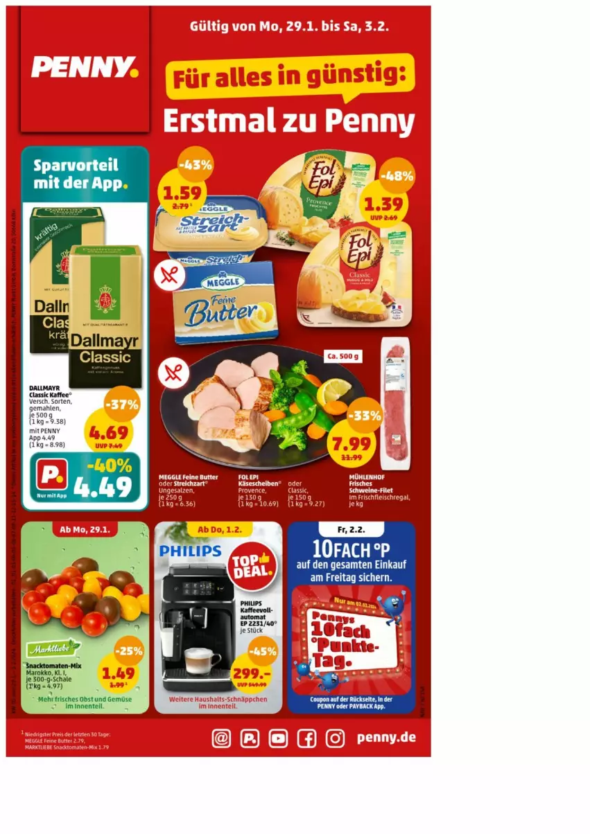 Aktueller Prospekt Penny - Prospekte - von 30.01 bis 03.02.2024 - strona 1 - produkty: butter, eis, fleisch, meggle, regal, tee, Ti