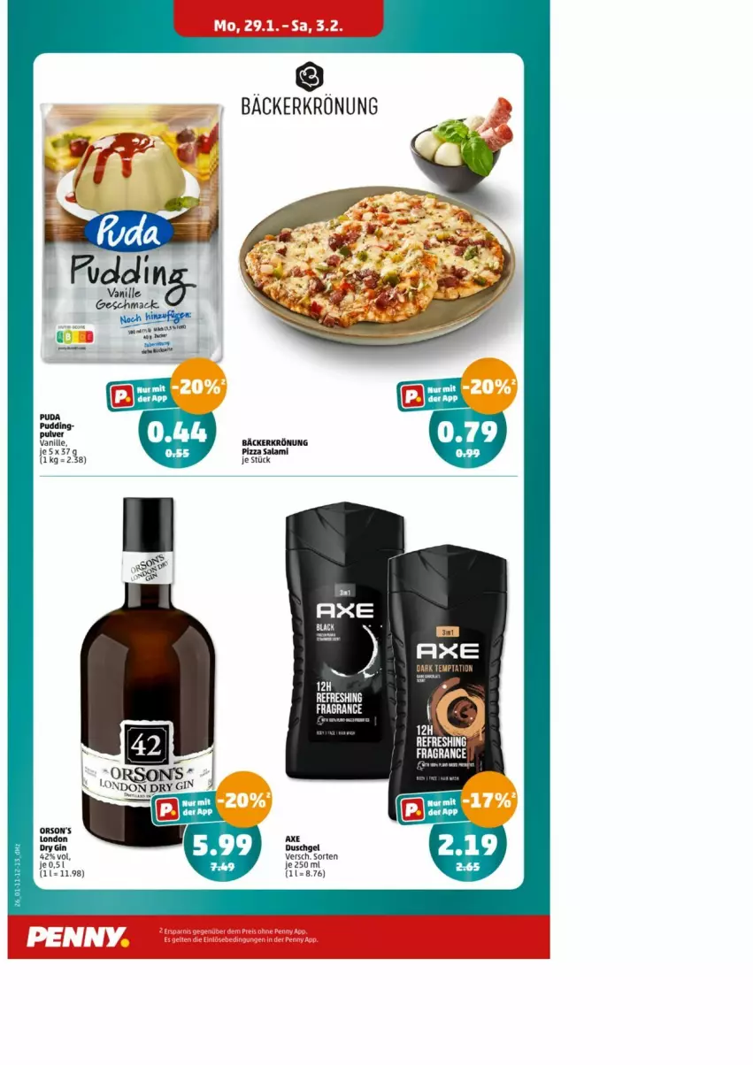 Aktueller Prospekt Penny - Prospekte - von 30.01 bis 03.02.2024 - strona 26 - produkty: axe, duschgel, pizza, salami