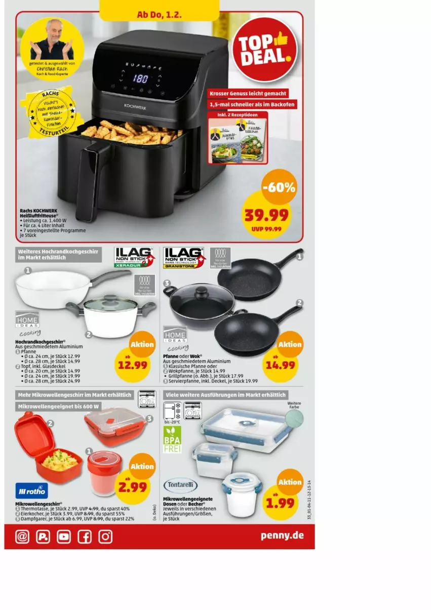 Aktueller Prospekt Penny - Prospekte - von 30.01 bis 03.02.2024 - strona 33 - produkty: backofen, Becher, decke, Deckel, eis, elle, fritteuse, geschirr, Glasdeckel, Heißluftfritteuse, Kocher, mac, mikrowelle, nuss, Ofen, pfanne, tasse, Thermotasse, Ti, wok