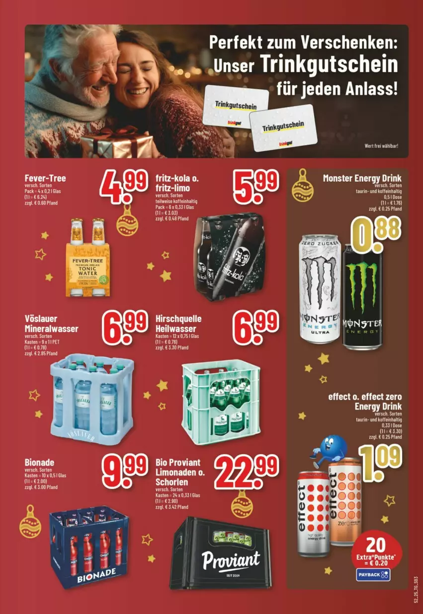 Aktueller Prospekt Trinkgut - Prospekte - von 21.12 bis 27.12.2025 - strona 3 - produkty: Alwa, auer, bio, bionade, drink, eis, energy drink, fever-tree, fritz, gutschein, limo, mineralwasser, Proviant, Ti, tonic, vöslauer, wasser