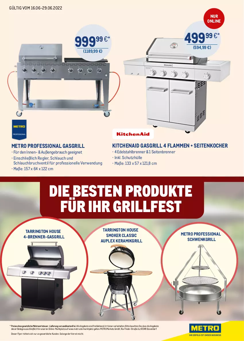 Aktueller Prospekt Metro - ONLINE-MARKTPLATZ - von 16.06 bis 29.06.2022 - strona 3 - produkty: angebot, angebote, edelstahl, eis, elle, gasgrill, grill, ilag, KitchenAid, Kocher, lamm, Metro, ndk, Rauch, reis, Ria, ring, rwe, schlauch, schutzhülle, tarrington house, Ti, versandkostenfrei