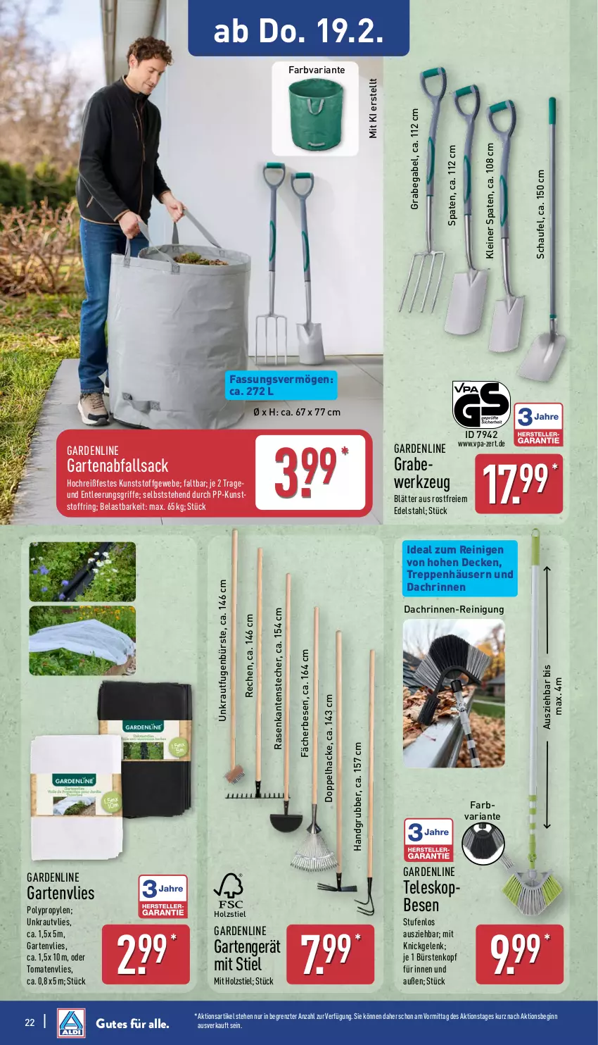 Aktueller Prospekt Aldi Nord - Von Montag - von 16.02 bis 21.02.2026 - strona 27 - produkty: bürste, bürsten, decke, edelstahl, Fugenbürste, gabel, Garten, Gartenvlies, gin, Holz, Kraut, leine, rasen, Reinigung, Ria, ring, sac, Spaten, Teleskop, Ti, tomate, tomaten, werkzeug, ZTE