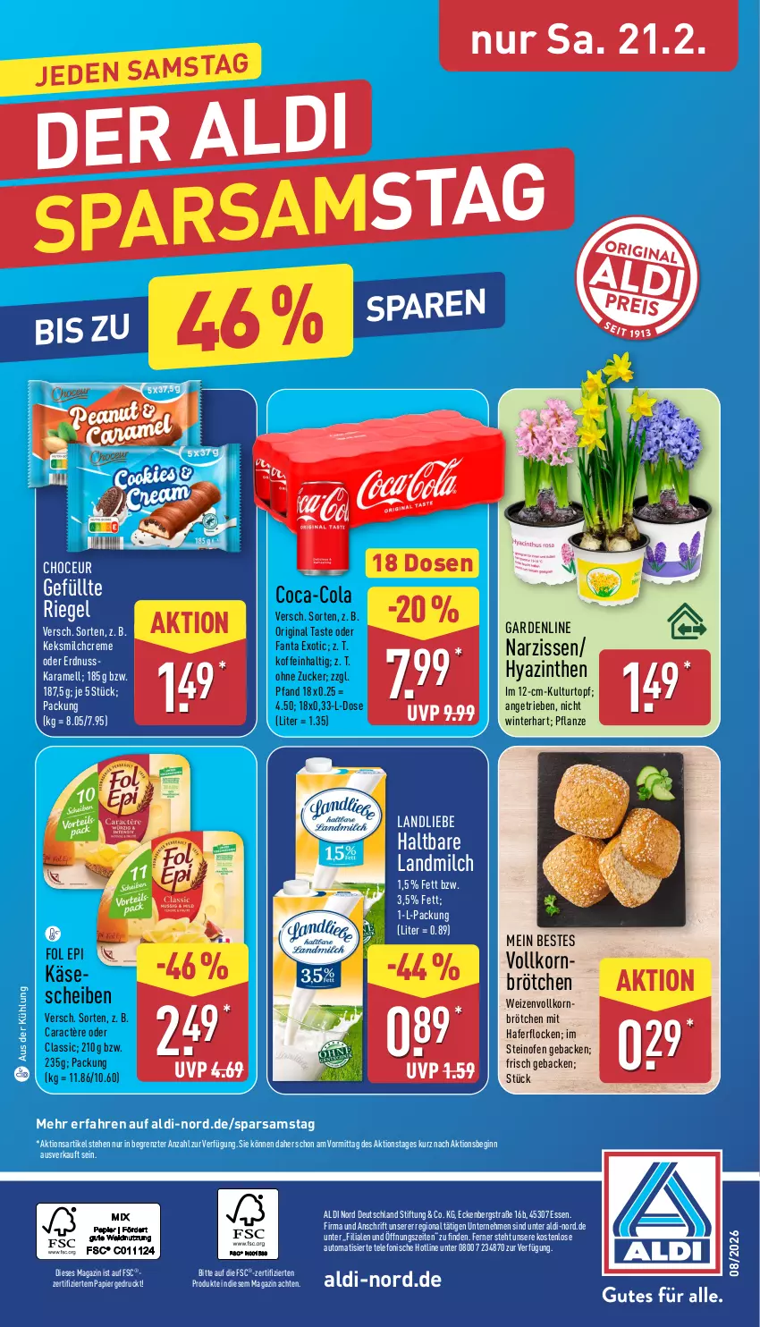 Aktueller Prospekt Aldi Nord - Von Montag - von 16.02 bis 21.02.2026 - strona 33 - produkty: aldi, auto, Blüte, Brei, brötchen, caractère, coca-cola, cola, creme, erdnuss, fanta, fol epi, geback, gin, hafer, haferflocken, karamell, Käse, keks, korn, kulturtopf, landliebe, landmilch, magazin, milch, Narzissen, nuss, Ofen, papier, pflanze, riegel, steinofen, telefon, Ti, topf, ZTE, zucker