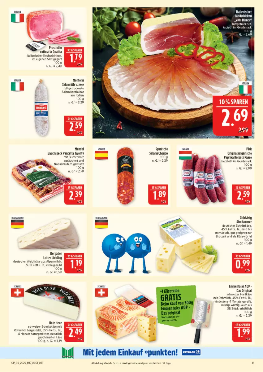 Aktueller Prospekt Marktkauf - Prospekt - von 14.09 bis 20.09.2025 - strona 17 - produkty: alpenmilch, Bau, bergader, brot, buch, chorizo, deutscher schnittkäse, deutscher weichkäse, eis, emmentaler, gewürz, gin, goldsteig, hartkäse, Holz, Käse, kochschinken, kräuter, kräutern, landschinken, Luftgetrocknete Salami, mac, milch, montorsi, natur, nuss, paprika, reis, saft, salami, schinken, schnittkäse, schweizer hartkäse, schweizer schnittkäse, Speck, Spezi, Ti, tisch, weichkäse, würfel, ZTE