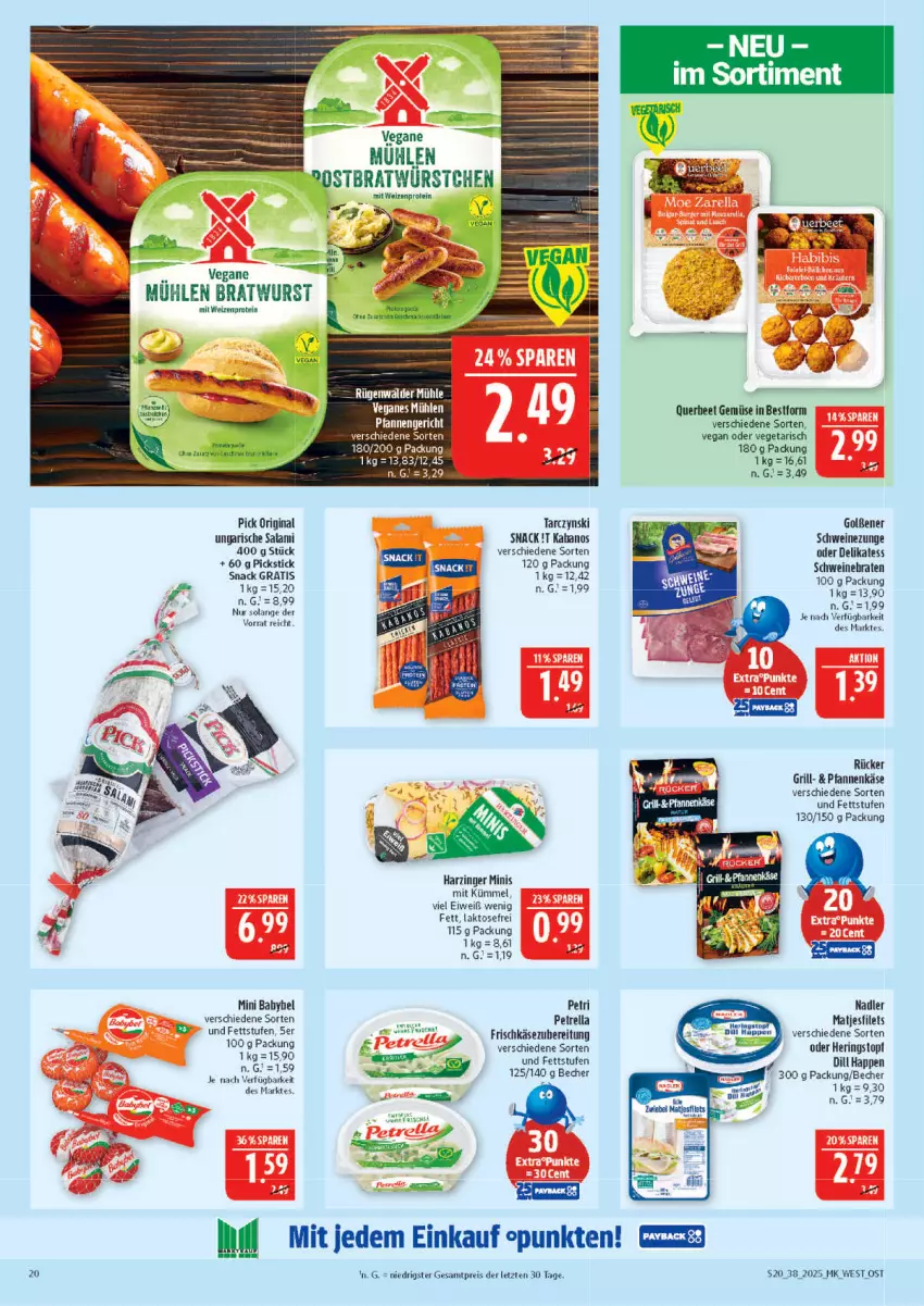 Aktueller Prospekt Marktkauf - Prospekt - von 14.09 bis 20.09.2025 - strona 20 - produkty: Becher, braten, bratwurst, eis, filet, filets, frischkäse, frischkäsezubereitung, gin, grill, hering, Herings, kabanos, Käse, matjes, Matjesfilet, matjesfilets, nadler, petrella, pfanne, pfannen, pfannenkäse, reis, rel, ring, salami, schwein, schweine, schweinebraten, Schweinezunge, snack, Ti, topf, Ungarische Salami, Vegeta, wein, weine, wurst, würstchen, ZTE