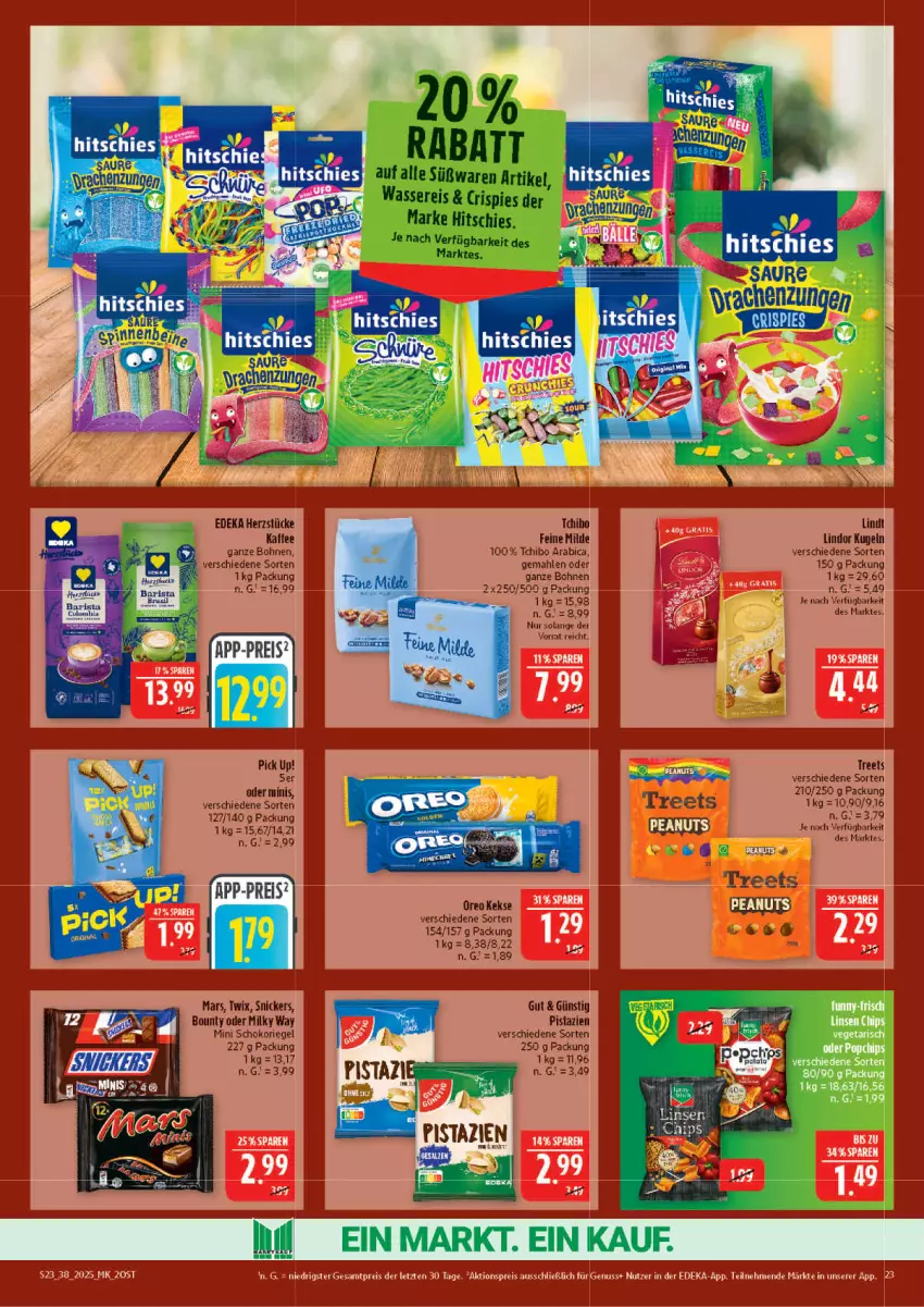 Aktueller Prospekt Marktkauf - Prospekt - von 14.09 bis 20.09.2025 - strona 23 - produkty: bohne, bohnen, bounty, deka, eis, keks, kekse, Kugel, lindor, lindt, mars, milky way, oreo, Pick Up!, pistazien, reis, riegel, schoko, schokoriegel, snickers, Tchibo, tee, Ti, twix, wasser, wassereis