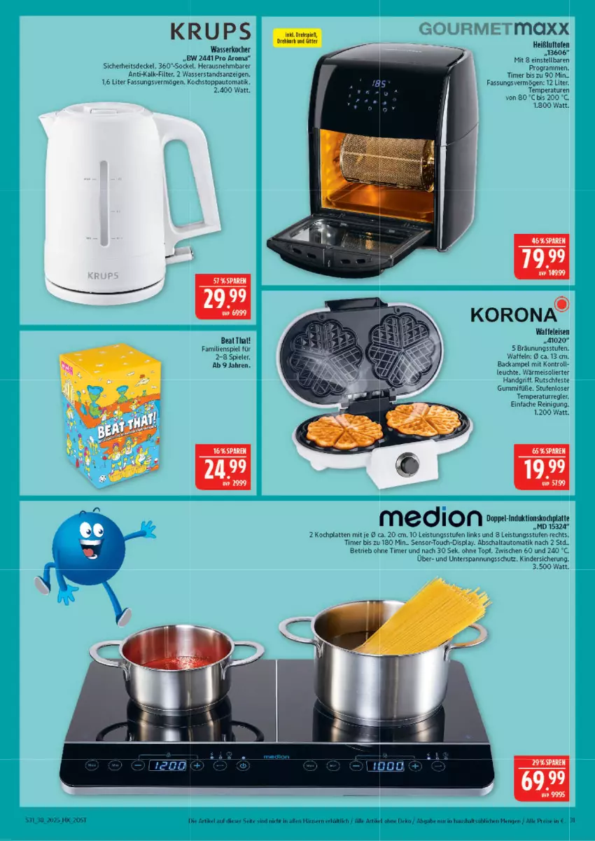 Aktueller Prospekt Marktkauf - Prospekt - von 14.09 bis 20.09.2025 - strona 31 - produkty: auto, decke, Deckel, eis, Familienspiel, gourmetmaxx, HP, Kinder, Kocher, Kochplatten, korb, krups, latte, Leuchte, Ofen, Reinigung, reis, Schal, Spiele, Ti, timer, topf, Waffeleisen, waffeln, wasser, wasserkocher