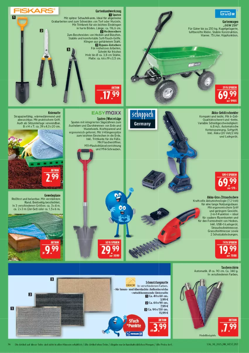 Aktueller Prospekt Marktkauf - Prospekt - von 14.09 bis 20.09.2025 - strona 36 - produkty: akku, auer, auto, dell, eis, erde, flasche, flaschenöffner, Garten, Germ, heckenschere, Holz, Kette, kraft, Kugel, ladegerät, LG, messer, Mode, rasen, Rauch, reis, Ria, ring, rwe, säge, Schere, schmutzfangmatte, schrauben, Spaten, Spiele, Strauchschere, Tasche, taschen, Ti, tisch, usb, Wanne, werkzeug