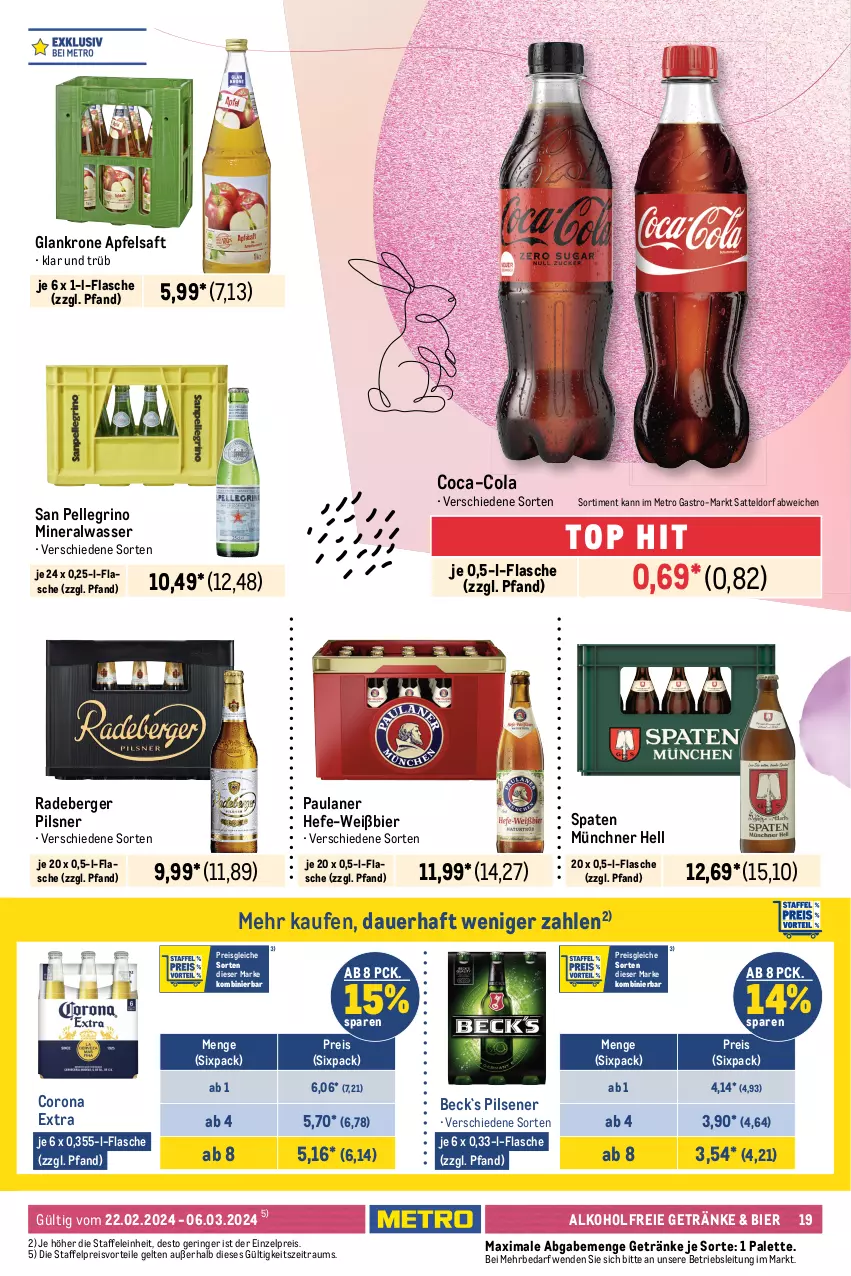 Aktueller Prospekt Metro - GastroJournal - von 22.02 bis 06.03.2024 - strona 17 - produkty: alkohol, alkoholfreie getränke, Alwa, apfel, apfelsaft, auer, Berger, beutel, bier, bohne, brause, caffè crema, coca-cola, cola, corona, corona extra, eier, eis, elle, flasche, frucht, getränk, getränke, Hefe, kakao, krone, lavazza, Lutscher, Meßmer, Metro, metro gastro, milch, milka, mineralwasser, nuss, Palette, Paula, paulaner, pils, pilsener, pilsner, preisvorteil, radeberger, radeberger pilsner, reis, ring, ritter, ritter sport, saft, salz, san pellegrino, sattel, Spaten, Sport, tee, Ti, wasser