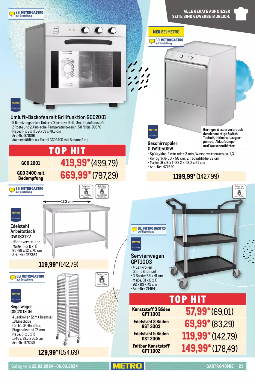 Aktueller Prospekt Metro - GastroJournal - von 22.02 bis 06.03.2024 - strona 27 - produkty: Alwa, aust, auto, backofen, Bau, Behälter, beleuchtung, dell, edelstahl, eis, eiswürfel, eiswürfelbereiter, flasche, geschirr, geschirrspüler, Glastür, grill, korb, kühlschrank, Metro, Mode, Ofen, Rauch, regal, ring, rum, Schrank, Servierwagen, Ti, tisch, vitrine, wasser, wasserenthärter, würfel