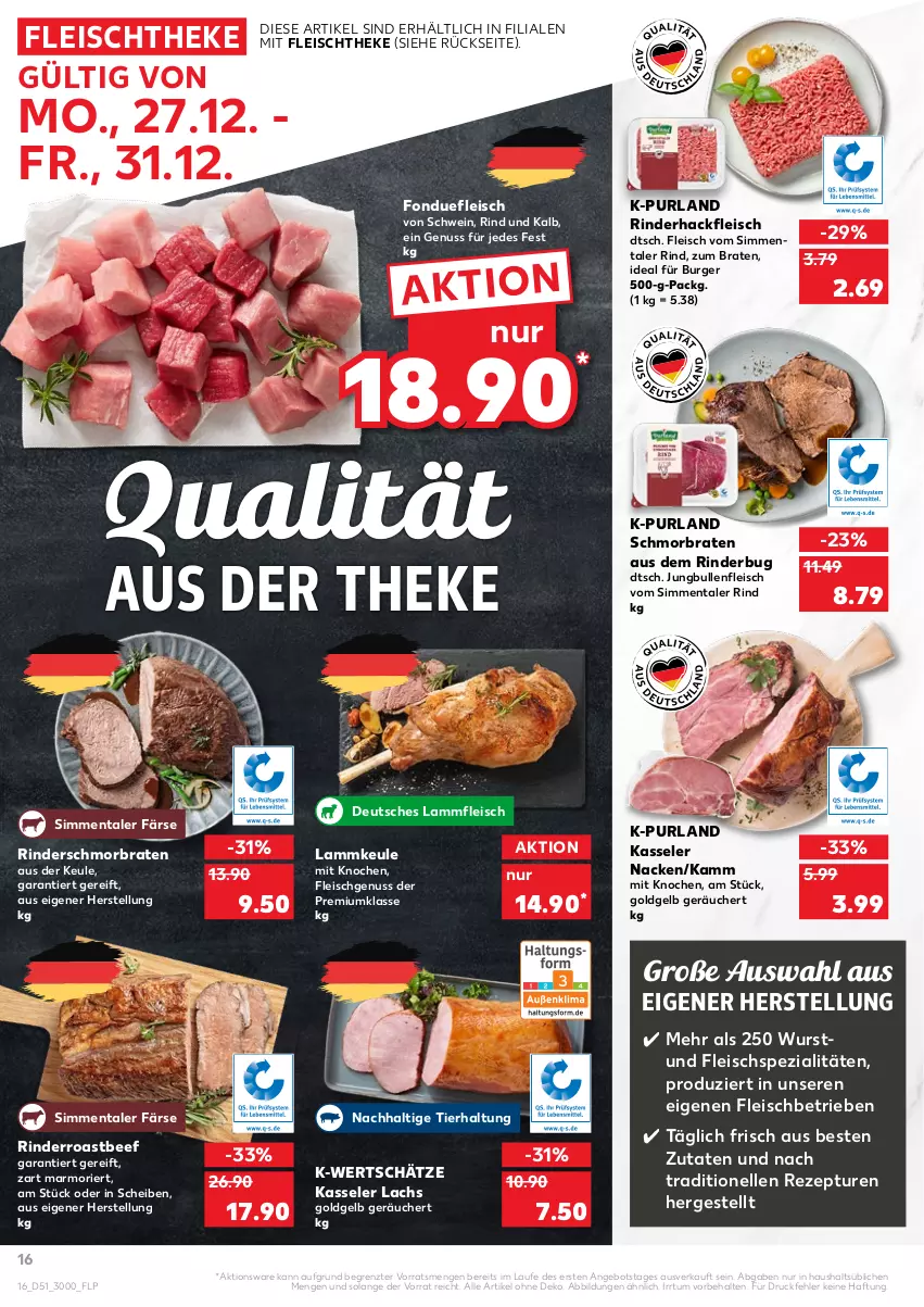 Aktueller Prospekt Kaufland - von 27.12 bis 31.12.2021 - strona 16 - produkty: angebot, beef, braten, burger, eis, elle, fleisch, Fondue, hackfleisch, jungbullen, kasseler, lachs, lamm, Lammfleisch, lammkeule, nuss, purland, rezept, rind, Rind und Kalb, rinder, rinderhackfleisch, roastbeef, schmorbraten, schwein, sim, Spezi, Ti, wein, wurst, ZTE