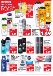 Gazetka promocyjna Kaufland - Gazetka - ważna od 31.12 do 31.12.2021 - strona 24 - produkty: Adidas, after shave, aloe vera, angebot, arla, Bad, balsam, beutel, bio, body, body lotion, body milk, colgate, creme, deo, deospray, dove, duschgel, feuchtigkeitspflege, frucht, gliss, gliss kur, Haarlack, lack, LG, Lotion, natur, natura, nivea, Nivea Men, oder schaumfestiger, olive, palmolive, püree, schaumfestiger, schwarzkop, schwarzkopf, shampoo, shampoo oder spülung, spülung, Taft, Ti, zahncreme, ZTE, zucker