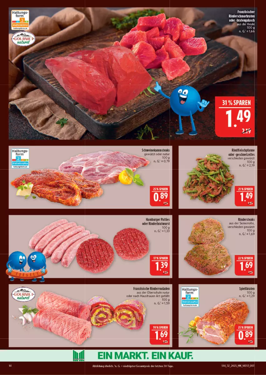 Aktueller Prospekt Marktkauf - Prospekt - von 03.08 bis 09.08.2025 - strona 14 - produkty: braten, burger, eis, fleisch, geschnetzeltes, gewürz, hamburger, HP, natur, pfanne, reis, rind, rinder, Rinderroulade, rinderrouladen, Rindersteak, rindfleisch, rouladen, Schal, Schale, schmorbraten, schwein, schweine, steak, steaks, Ti, wein, weine, wurst, Zelt, ZTE