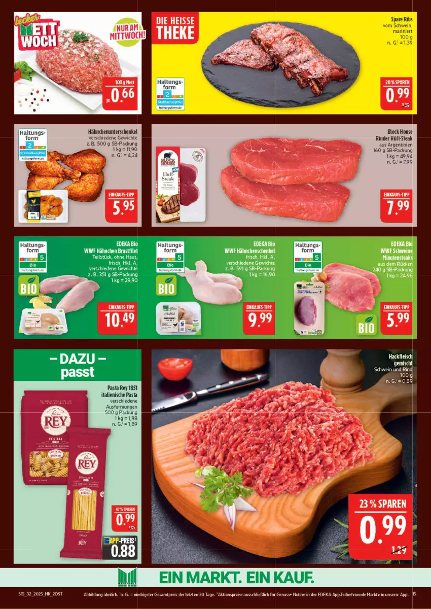 Aktueller Prospekt Marktkauf - Prospekt - von 03.08 bis 09.08.2025 - strona 15 - produkty: aktionspreis, bio, deka, edeka bio, eis, elle, ente, fleisch, hackfleisch, henkel, italienische pasta, nuss, pasta, reis, rind, rinder, schenkel, schwein, schwein und rind, steak, tee, Ti, wein, ZTE