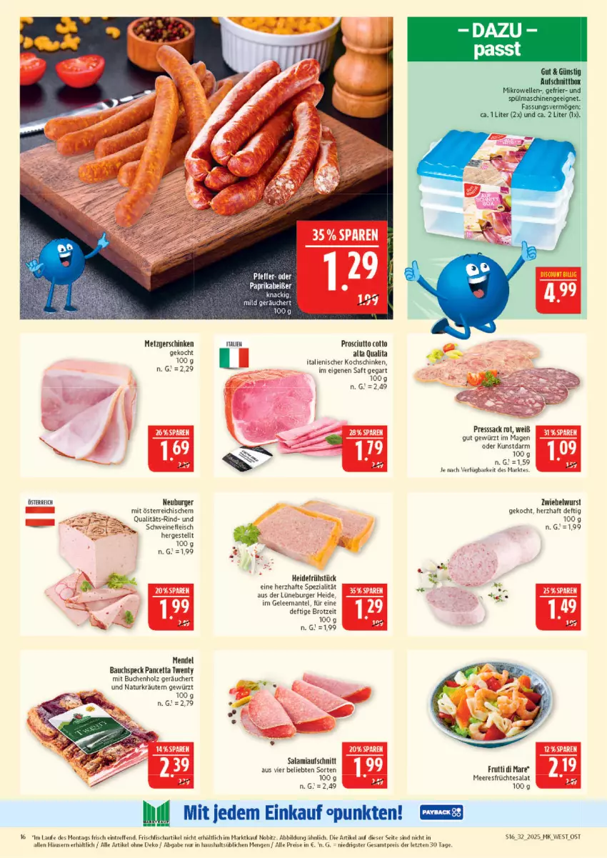 Aktueller Prospekt Marktkauf - Prospekt - von 03.08 bis 09.08.2025 - strona 16 - produkty: aufschnitt, Bau, brot, buch, burger, eier, eis, elle, fisch, fleisch, frischfisch, früchte, frutti di mare, gelee, gewürz, heidefrühstück, Holz, kochschinken, kräuter, kräutern, Mantel, meeresfrüchte, mikrowelle, natur, Neuburger, presssack, prosciutto, prosciutto cotto, reis, rind, sac, saft, salami, salat, schinken, schwein, schweine, schweinefleisch, Speck, Spezi, spülmaschinen, tesa, Ti, wein, weine, wurst, ZTE