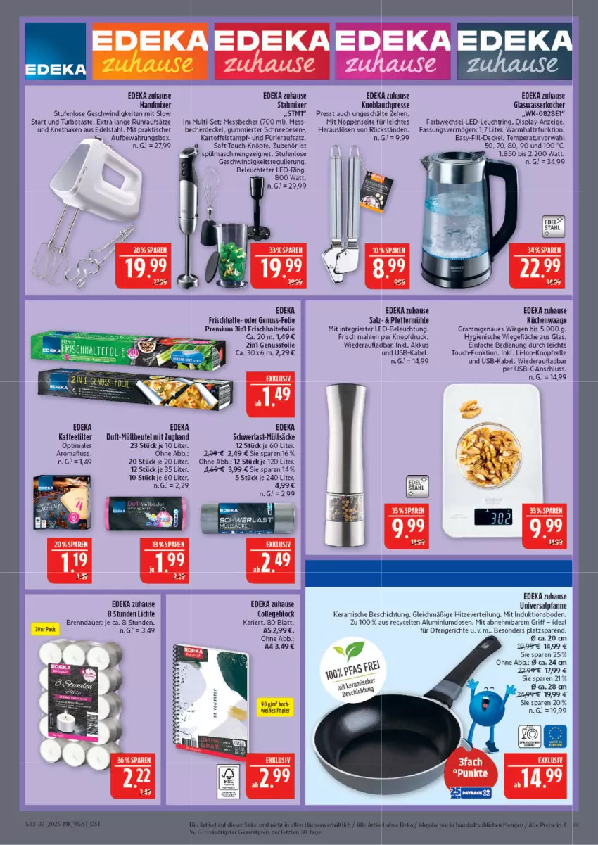 Aktueller Prospekt Marktkauf - Prospekt - von 03.08 bis 09.08.2025 - strona 33 - produkty: akku, auer, aufbewahrungsbox, Becher, beleuchtung, beutel, collegeblock, decke, Deckel, deka, edelstahl, elle, erde, frischhaltefolie, handmixer, HP, kaffee, kartoffel, knoblauch, Knoblauchpresse, Kocher, küche, Küchen, Küchenwaage, led-beleuchtung, Leuchte, Messbecher, Mixer, müllbeutel, nuss, Ofen, papier, pfanne, rel, ring, salz, Schneebesen, sim, spülmaschinen, stabmixer, Ti, tisch, usb, Waage, wasser, wasserkocher