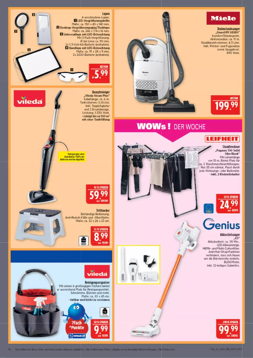 Aktueller Prospekt Marktkauf - Prospekt - von 03.08 bis 09.08.2025 - strona 36 - produkty: akku, asus, batterie, beleuchtung, beutel, bodenstaubsauger, Brille, bürste, bürsten, dampfreiniger, eis, erde, hocker, lack, led-beleuchtung, leine, mit led-beleuchtung, Pinsel, reiniger, Reinigung, Reinigungsmittel, staubbeutel, staubsauger, Teleskop, teppich, Ti, tisch, Trockner, vileda, waschmaschine, waschmaschinen, WICK, wrap, Yo