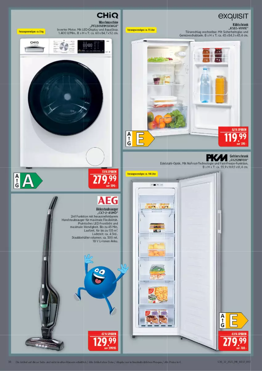 Aktueller Prospekt Marktkauf - Prospekt - von 03.08 bis 09.08.2025 - strona 38 - produkty: akku, aqua, aquastop, Behälter, edelstahl, handstaubsauger, kühlschrank, Schrank, staubsauger, Ti, tisch, türanschlag wechselbar, und gemüse, waschmaschine