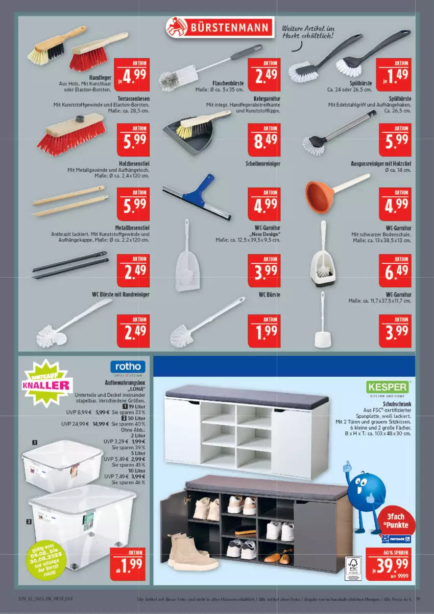 Aktueller Prospekt Marktkauf - Prospekt - von 03.08 bis 09.08.2025 - strona 39 - produkty: aufbewahrungsbox, bürste, decke, Deckel, edelstahl, flasche, garnitur, Holz, Kehrgarnitur, kissen, lack, latte, leine, LG, reiniger, Schal, Schale, Scheibenreiniger, Schrank, schuhschrank, sitzkissen, Ti, wc-garnitur