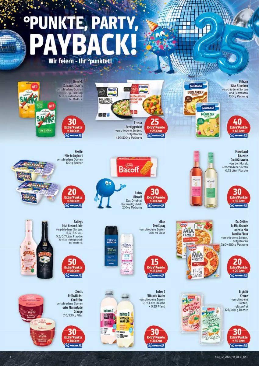 Aktueller Prospekt Marktkauf - Prospekt - von 03.08 bis 09.08.2025 - strona 4 - produkty: baileys, Becher, beere, biscoff, creme, deo, deo spray, Dr. Oetker, eier, elkos, ente, fertiggericht, flasche, frosta, gin, Hohes C, irish cream, joghur, joghurt, karamell, Käse, konfitüre, LG, likör, marmelade, milram, moselland, orange, payback, pizza, qualitätswein, Ti, vita, wein, zentis