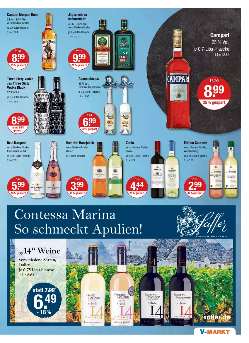 Aktueller Prospekt Vmarkt - V-Markt - von 27.05 bis 01.06.2022 - strona 11 - produkty: Bad, brut, brut dargent, campari, Cap, captain morgan, eis, flasche, Germ, jägermeister, jako, je 1-liter-flasche, kräuter, kräuterlikör, lack, likör, Meister, rum, sekt, Three Sixty, Ti, vodka, wein, weine, zonin