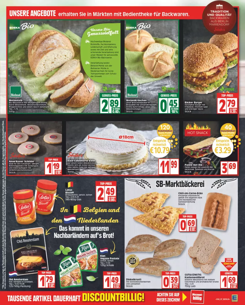 Aktueller Prospekt Edeka - Angebote der Woche - von 22.08 bis 27.08.2022 - strona 7 - produkty: angebot, angebote, angebotspreis, auer, aufstrich, backwaren, blume, blumen, brot, brotaufstrich, brötchen, burger, chili, cola, deutschlandcard, eis, elle, erde, hartkäse, Käse, LG, mac, Old Amsterdam, pastete, reis, rucola, saft, sahne, sauce, Schal, Schale, snack, sonnenblume, sonnenblumen, Sonnenblumenkerne, sonnenblumenkernen, steak, Tasche, Ti, tisch, top-preis, torte, zucker, zwiebel, zwiebeln