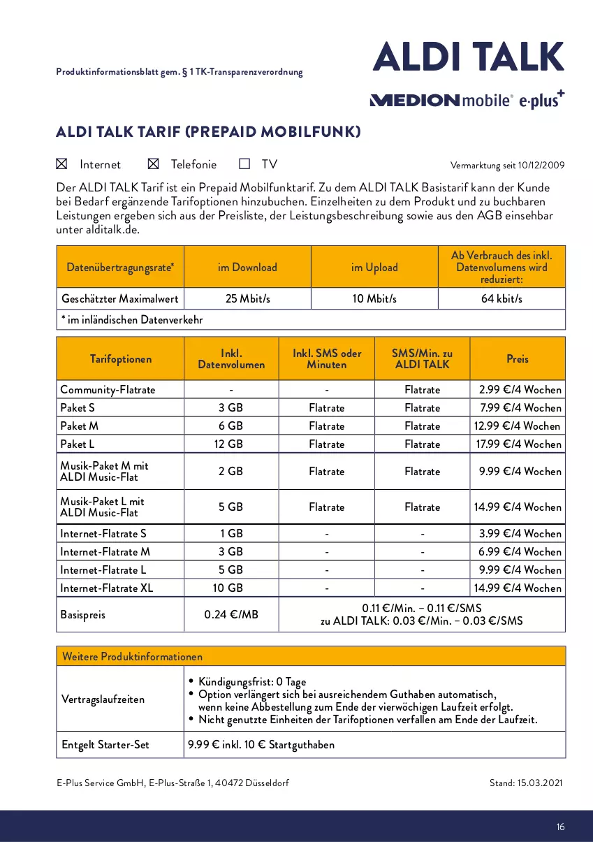 Aktueller Prospekt Aldi Nord - Aldi-Talk - von 26.07 bis 31.07.2021 - strona 16