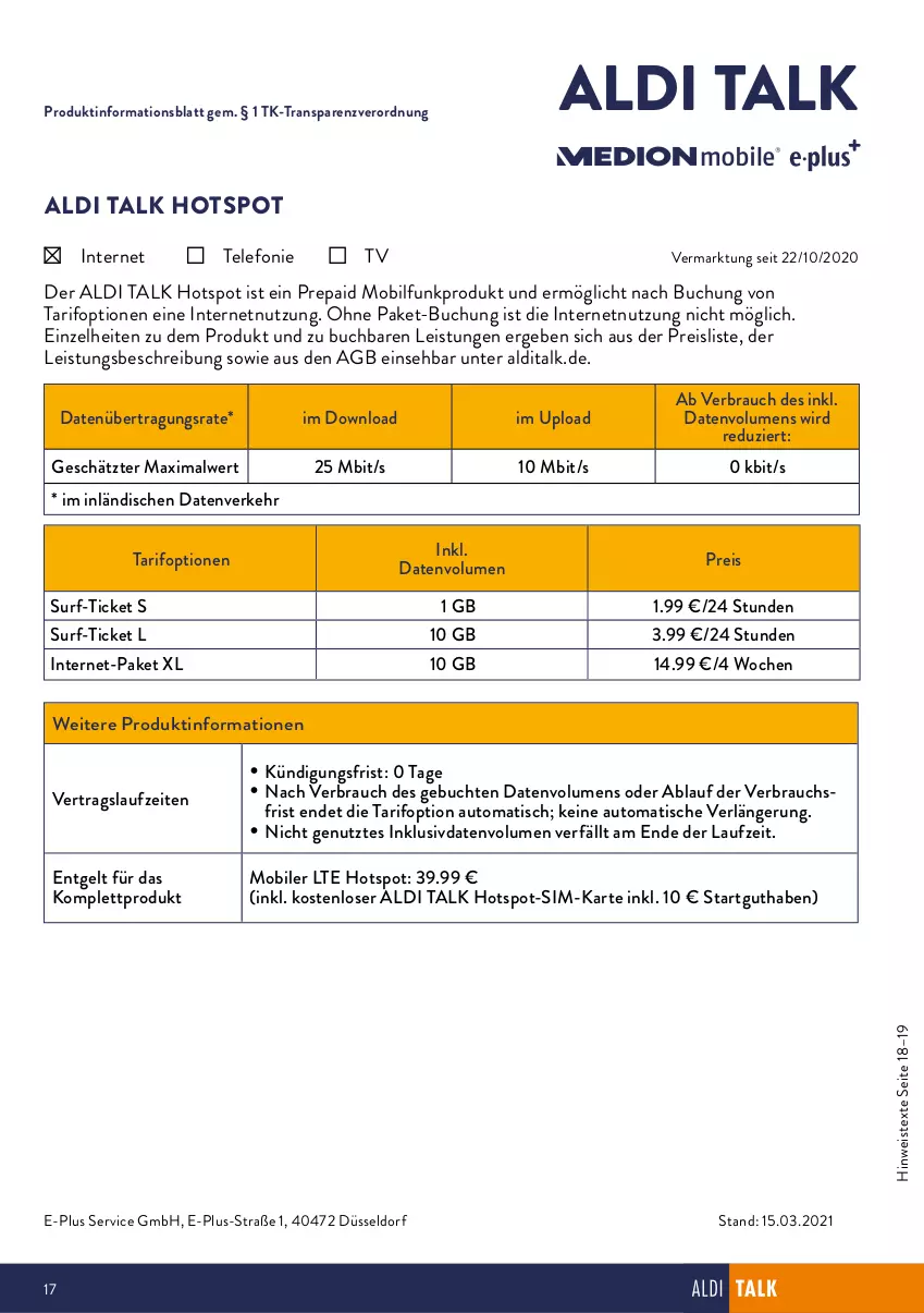 Aktueller Prospekt Aldi Nord - Aldi-Talk - von 26.07 bis 31.07.2021 - strona 17