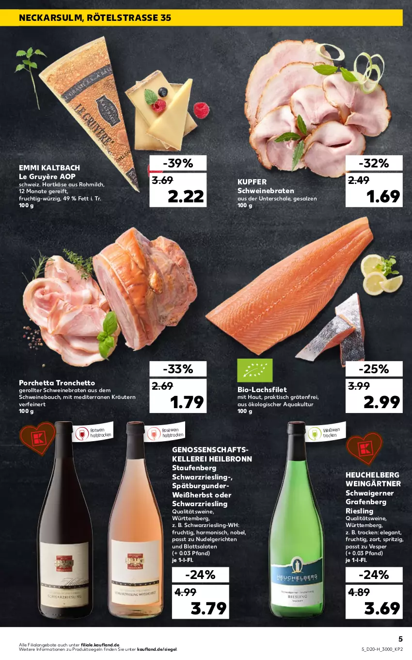 Aktueller Prospekt Kaufland - Spezielle Angebote - von 19.05 bis 25.05.2022 - strona 5 - produkty: angebot, angebote, aqua, Bau, bio, braten, burgunder, elle, emmi, filet, frucht, hartkäse, Heu, Käse, kräuter, kräutern, lachs, lachsfilet, LG, milch, nudel, Nudelgericht, qualitätswein, qualitätsweine, riesling, roséwein, rotwein, rwe, salat, salate, salz, Schal, Schale, schwarzriesling, schwein, schweine, Schweinebauch, schweinebraten, spätburgunder, Ti, tisch, wein, weine, Weißwein