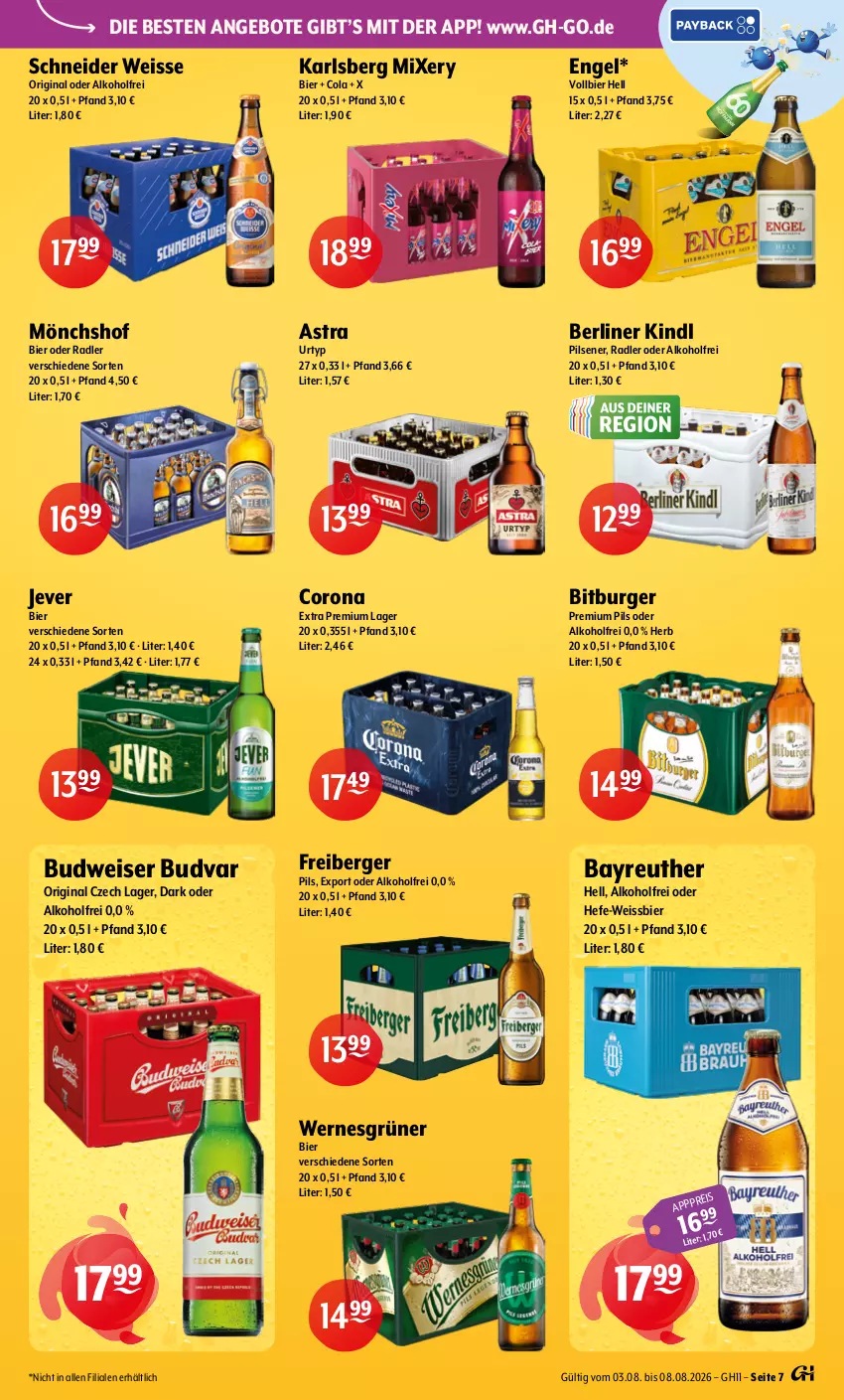 Aktueller Prospekt Getraenke Hoffmann - Prospekte - von 03.08 bis 08.08.2026 - strona 7 - produkty: alkohol, angebot, angebote, Astra, Berger, berliner, berliner kindl, bier, bitburger, budweiser, burger, cola, corona, corona extra, eis, Engel, Freiberger, gin, Hefe, jever, karlsberg, karlsberg mixery, Mixer, mixery, mönchshof, oder radler, pils, pilsener, premium pils, radler, Ti, urtyp, weissbier