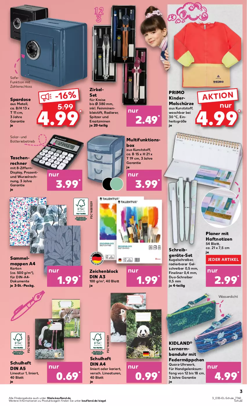 Aktueller Prospekt Kaufland - Kaufland - von 31.08 bis 13.09.2023 - strona 3 - produkty: angebot, angebote, Armband, Armbanduhr, batterie, Bleistift, din a4, eis, ente, Federmäppchen, Fineliner, Kinder, Kugel, kugelschreiber, reis, rwe, Sammelmappen, Schürze, Spardose, Tasche, taschen, Ti, uhr, wasser, zeichenblock