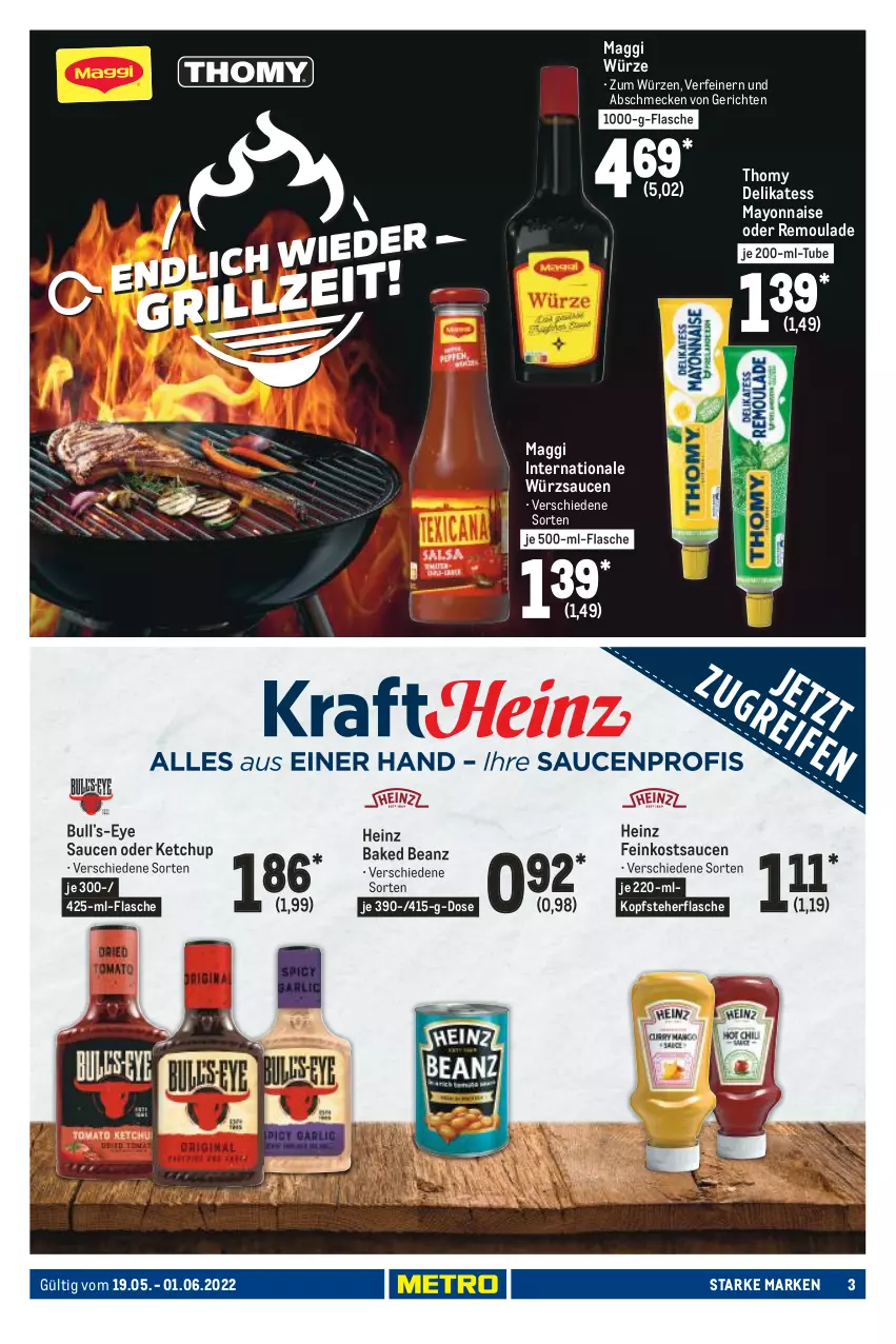 Aktueller Prospekt Metro - Starke Marken - von 19.05 bis 01.06.2022 - strona 3 - produkty: beanz, feinkost, flasche, heinz, je 500-ml-flasche, ketchup, maggi, maggi würze, mayonnaise, remoulade, sauce, saucen, thomy, Ti, würzsauce, würzsaucen, Yo