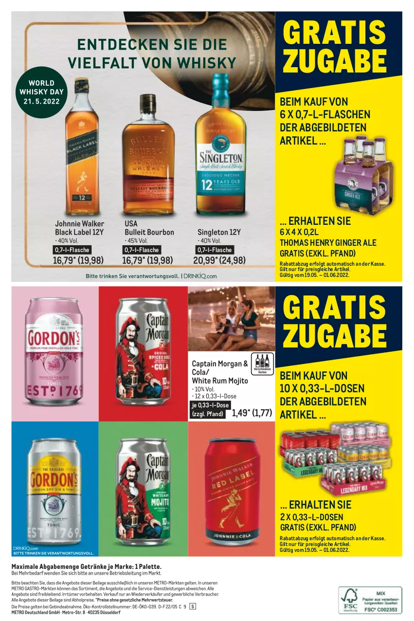 Aktueller Prospekt Metro - Starke Marken - von 19.05 bis 01.06.2022 - strona 8 - produkty: abholpreise, angebot, angebote, auto, black label, bourbon, Cap, captain morgan, cola, eis, flasche, getränk, getränke, gin, ginger, ginger ale, ilag, johnnie walker, lack, LG, Metro, metro gastro, mojito, Palette, Rauch, reis, rum, rwe, thomas henry, Ti, tisch, white rum