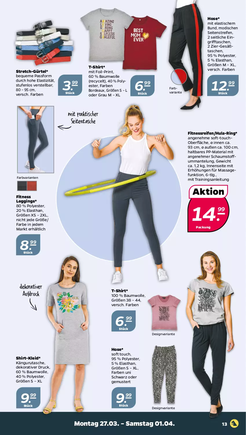 Aktueller Prospekt Netto - Woche 13 - von 27.03 bis 01.04.2023 - strona 13 - produkty: asti, Bau, baumwolle, gefu, gin, hose, kleid, leggings, LG, Mantel, reifen, Ria, ring, shirt, T-Shirt, Tasche, taschen, Ti, tisch, wolle