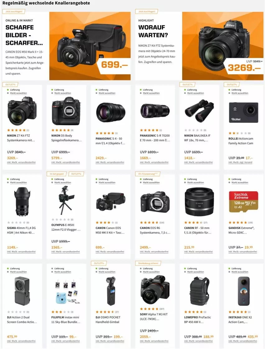 Aktueller Prospekt Saturn - Prospekte - von 23.02 bis 02.03.2022 - strona 12 - produkty: actioncam, angebot, angebote, angebotspreis, body, canon, DJI, eis, kamera, ndk, nikon, panasonic, reifen, reis, rollei, sandisk, sigma, sony, speicherkarte, spiegel, spiegelreflexkamera, systemkamera, Tasche, Ti, versandkostenfrei