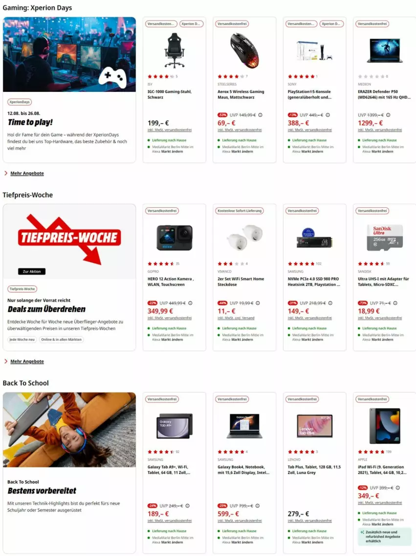 Aktueller Prospekt Media Markt - Prospekte - von 21.08 bis 26.08.2024 - strona 3 - produkty: adapter, angebot, angebote, decke, eis, hardware, hero, Intel, ipad, Jox, kamera, Liege, Maus, ndk, notebook, reis, rel, ssd, steckdose, stuhl, tablet, Tablets, Ti, tiefpreis, touchscreen