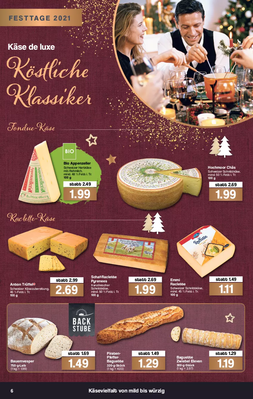 Aktueller Prospekt Famila - Prospekte - von 20.12 bis 24.12.2021 - strona 6 - produkty: appenzeller, auer, baguette, Bau, Bauer, bio, elle, emmi, Fondue, hartkäse, Käse, milch, pfeffer, schnittkäse, schweizer hartkäse, schweizer schnittkäse, Trüffel, zwiebel