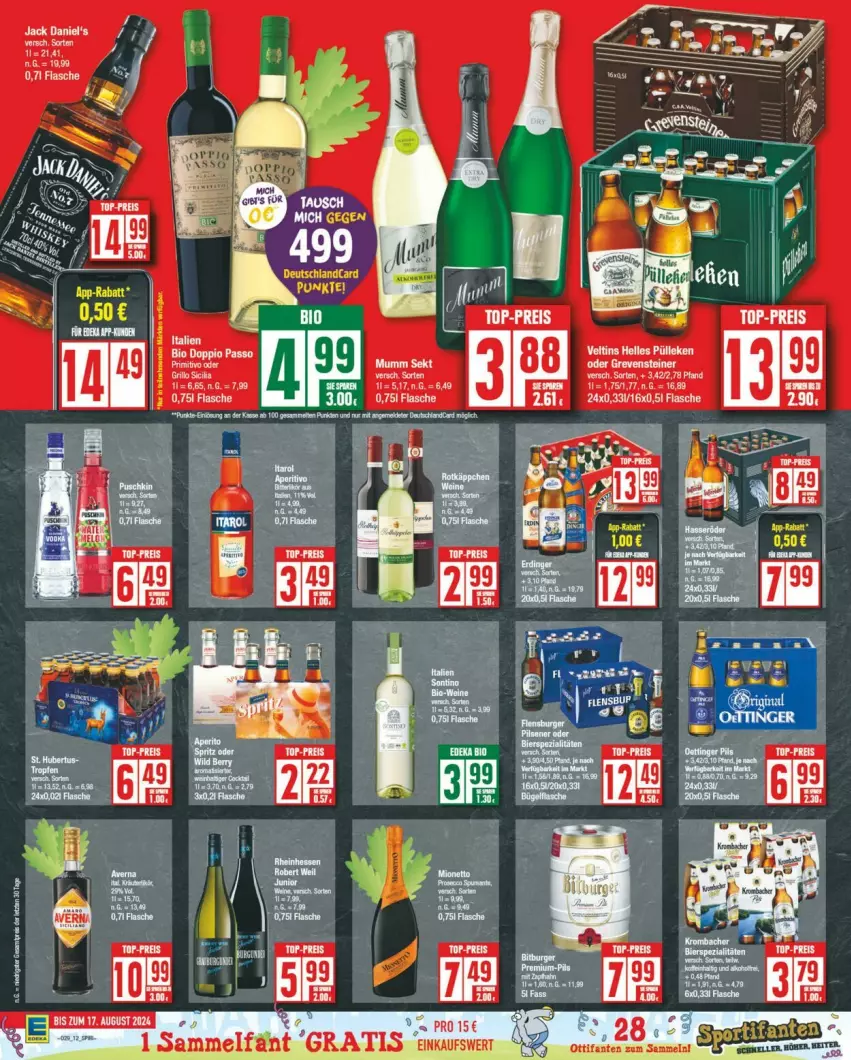 Aktueller Prospekt Edeka - Prospekte - von 13.07 bis 20.07.2024 - strona 12 - produkty: bio, deka, eier, eis, elle, flasche, grevensteiner, jack daniel, jack daniels, leine, mionetto, reis, steiner, Ti, top-preis, veltins