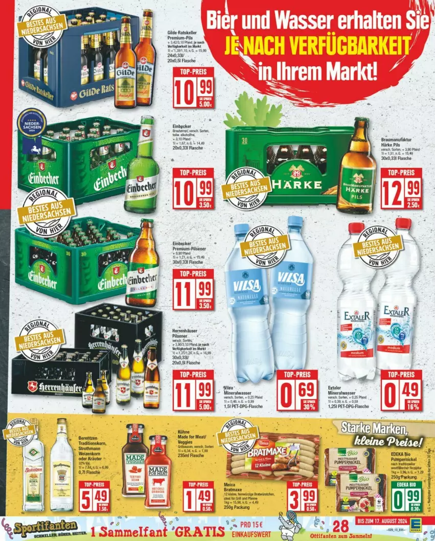 Aktueller Prospekt Edeka - Prospekte - von 13.07 bis 20.07.2024 - strona 13 - produkty: Alwa, elle, flasche, korn, mineralwasser, pils, pilsener, Ti, wasser