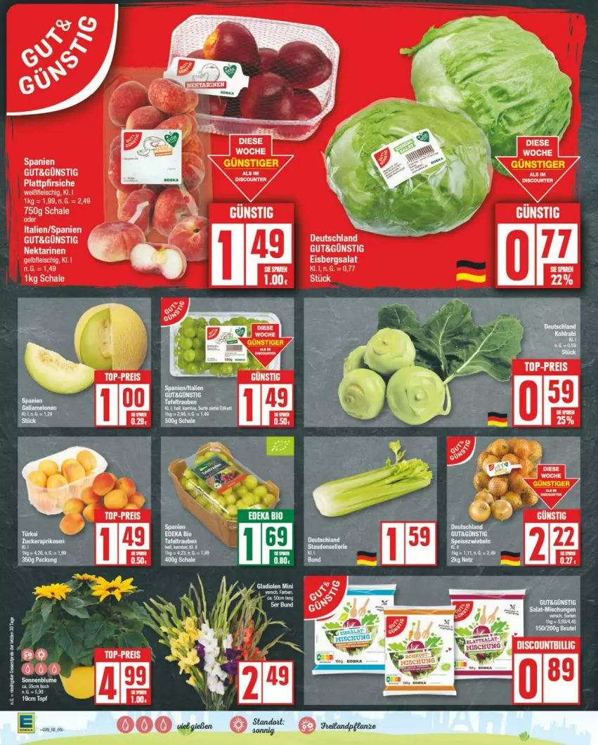 Aktueller Prospekt Edeka - Prospekte - von 13.07 bis 20.07.2024 - strona 2 - produkty: ball, eier, eis, eisbergsalat, korn, LG, Nektar, nektarinen, pfirsich, pfirsiche, plattpfirsiche, salat, Schal, Schale, Ti