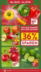 Gazetka promocyjna Aldi Nord - Von Montag - Gazetka - ważna od 07.10 do 07.10.2023 - strona 2 - produkty: aldi, angebot, apfel, beutel, bio, eis, grana, granatapfel, limette, limetten, Mett, metten, paprika, Rana, tafeläpfel, Ti, trolli, ZTE