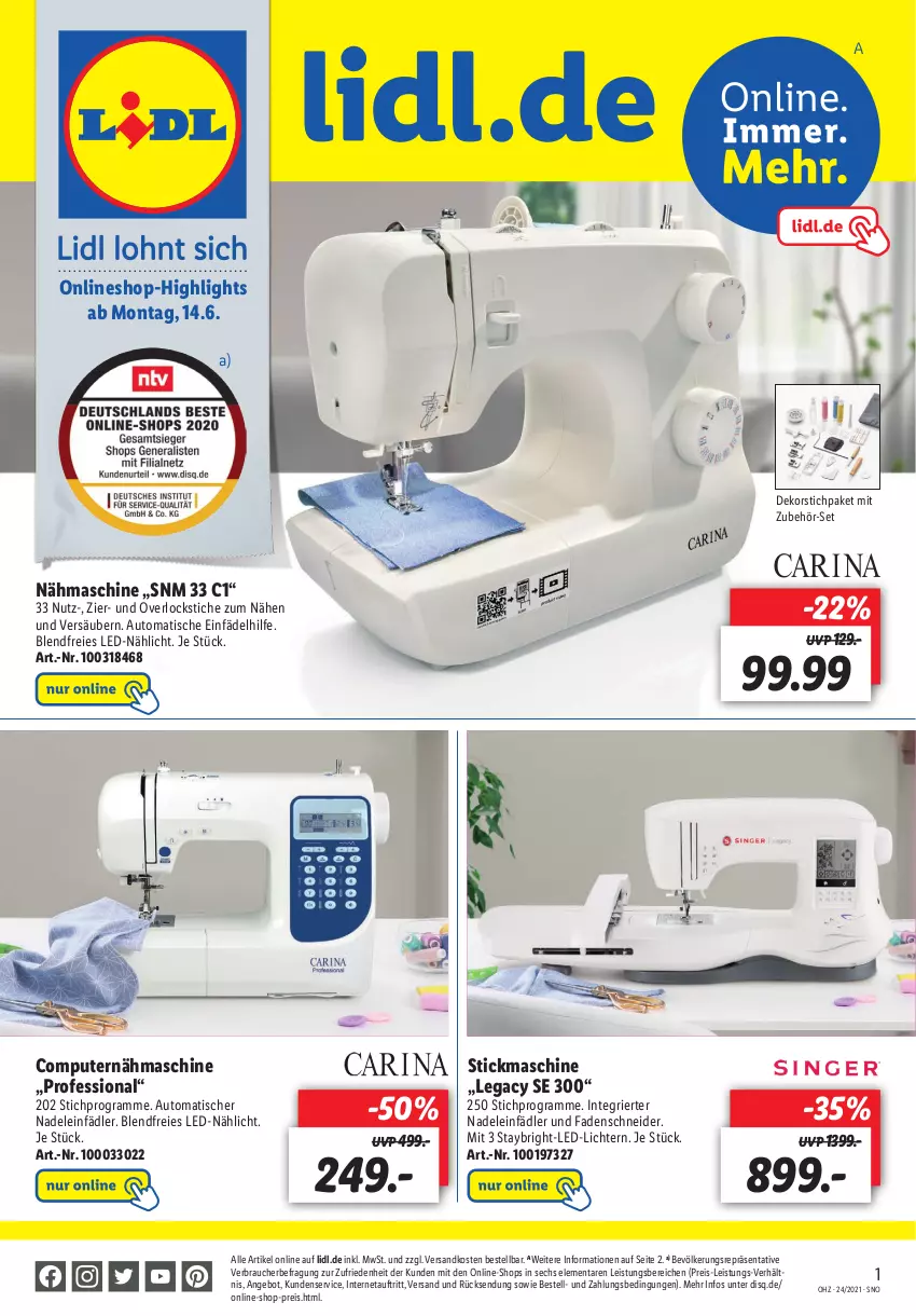 Aktueller Prospekt Lidl - Onlineshop-Highlights der Woche - von 14.06 bis 20.06.2021 - strona 1