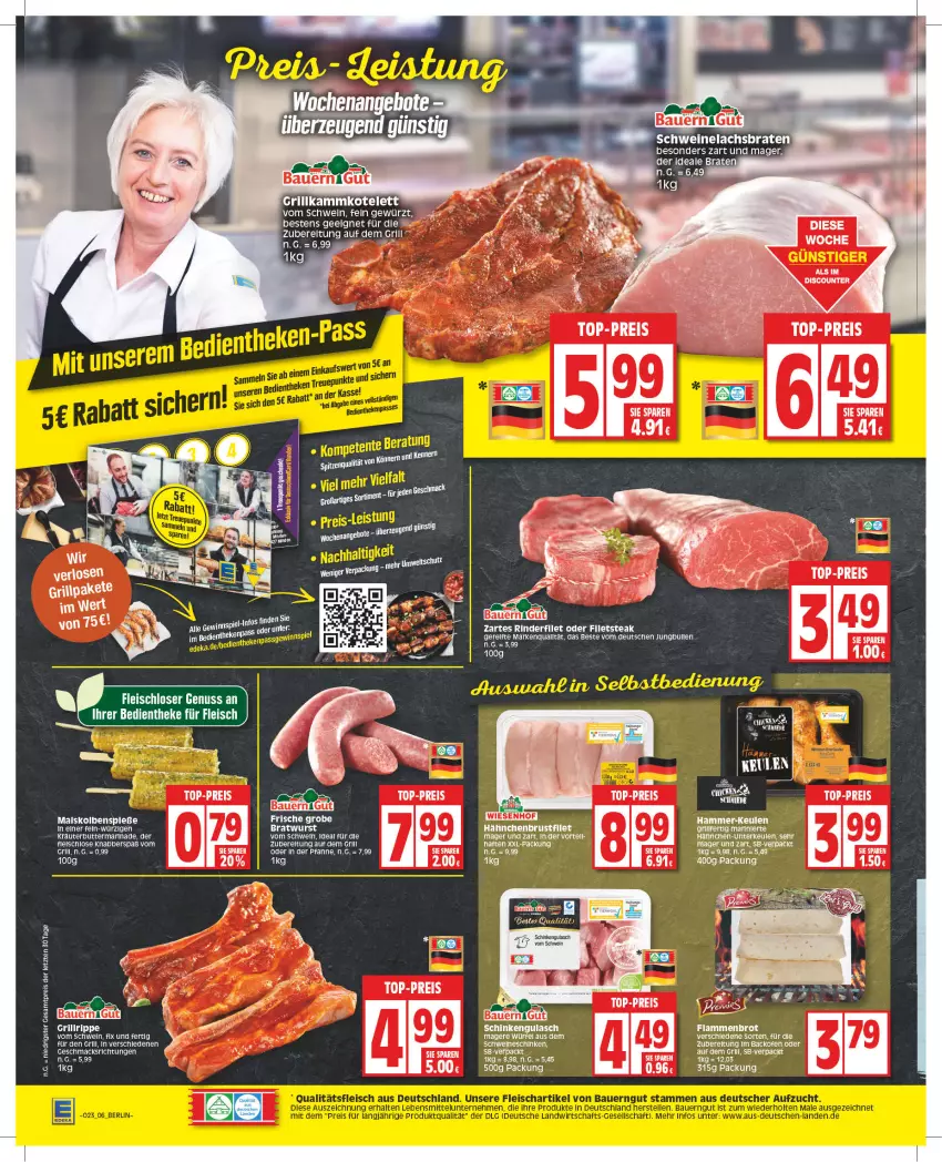 Aktueller Prospekt Edeka - Angebote der Woche - von 05.06 bis 10.06.2023 - strona 6 - produkty: angebot, angebote, auer, backofen, Bau, Bauer, braten, brot, butter, eis, filet, filets, gewürz, grill, gulasch, hähnchenbrust, jungbullen, kotelett, kräuter, kräuterbutter, lachs, Lachsbraten, lamm, mac, mais, marinade, Ofen, reis, rel, rind, rinder, rinderfilet, schinken, schwein, schweine, Schweinelachs, steak, Ti, top-preis, wein, weine, würfel, xxl-packung, ZTE