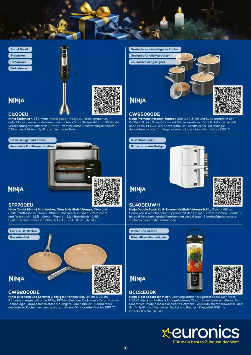 Aktueller Prospekt Euronics - Prospekte - von 03.12 bis 31.12.2024 - strona 10 - produkty: auer, backofen, Becher, decke, Deckel, eier, eis, fritteuse, getränk, getränke, Glasdeckel, Heißluftfritteuse, herdarten, Kocher, leine, mac, Mixer, Multikocher, obst, Ofen, pfanne, pfannen, pfannen-set, rezept, shake, smoothie, smoothies, spülmaschinen, suppe, suppen, Ti, topf, Topfset, usb, Zerkleinerer