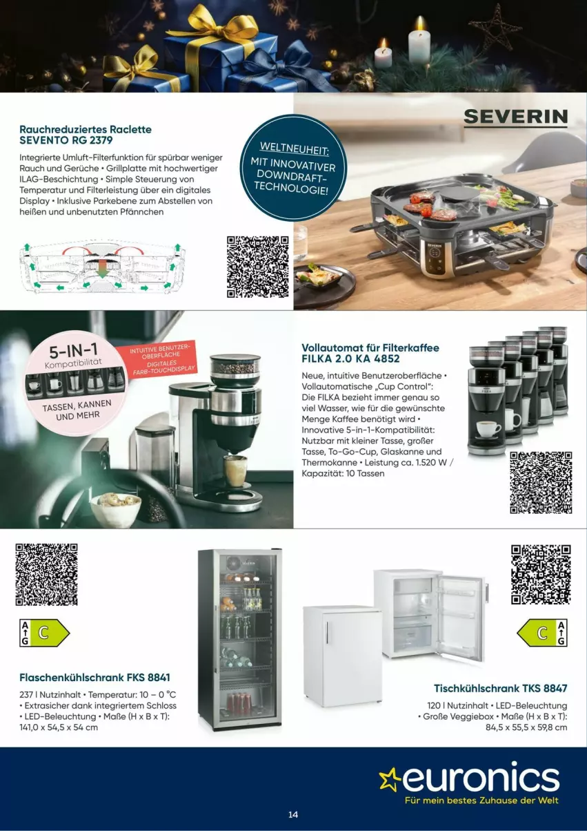 Aktueller Prospekt Euronics - Prospekte - von 03.12 bis 31.12.2024 - strona 14 - produkty: auto, beleuchtung, eis, elle, filterkaffee, flasche, grill, grillplatte, ilag, kaffee, kühlschrank, latte, led-beleuchtung, leine, Rauch, Schrank, sim, tasse, Ti, tisch, veggie, wasser, ZTE