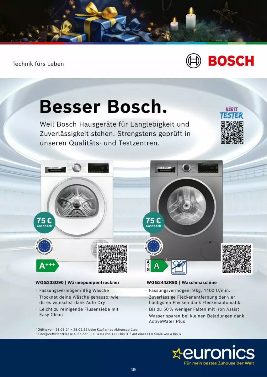 Aktueller Prospekt Euronics - Prospekte - von 03.12 bis 31.12.2024 - strona 19 - produkty: auto, bosch, leine, Ti, Trockner, wärmepumpentrockner, waschmaschine, wasser