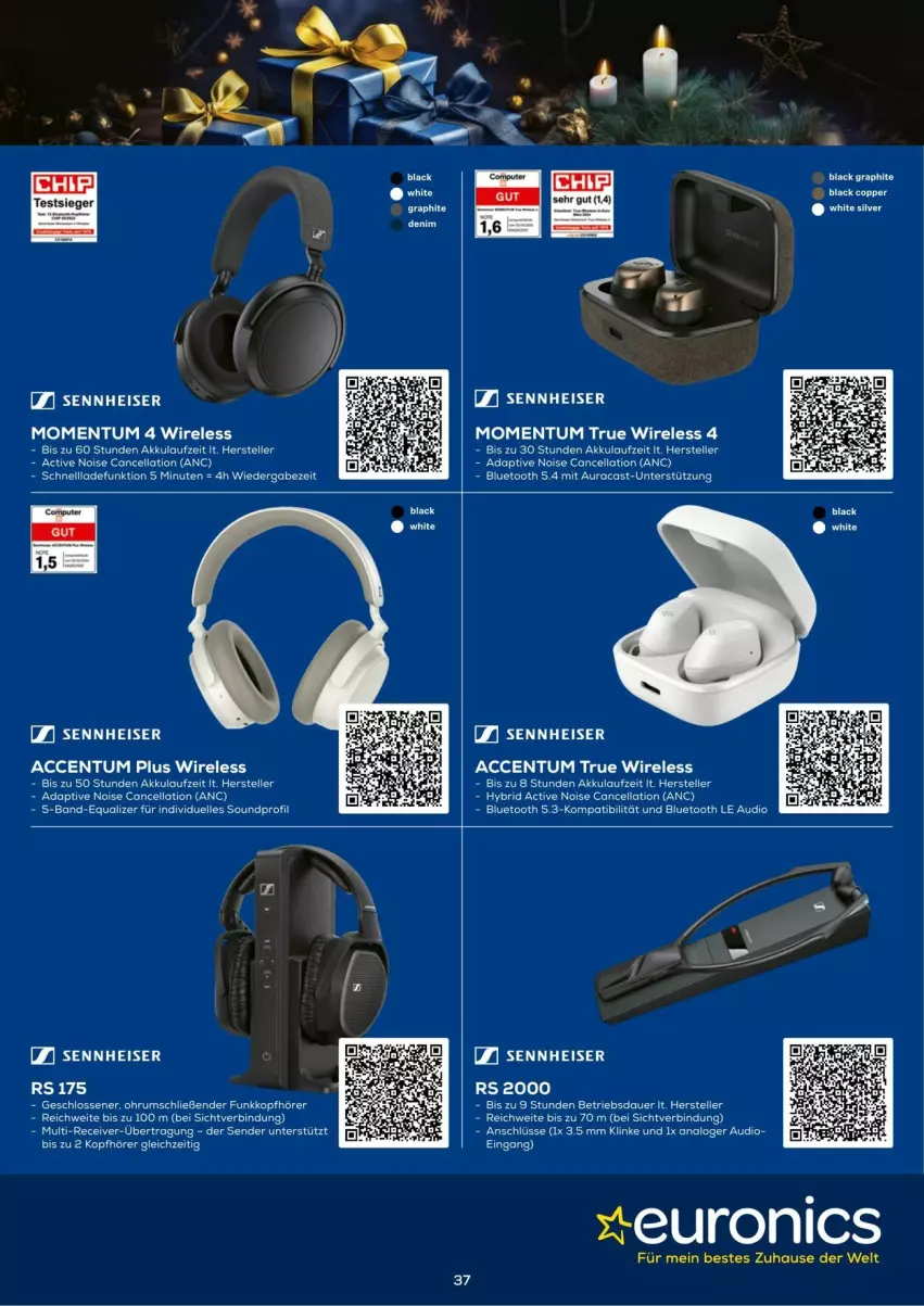 Aktueller Prospekt Euronics - Prospekte - von 03.12 bis 31.12.2024 - strona 37 - produkty: ACC, akku, auer, eis, elle, kopfhörer, lack, Receiver, rel, rum, sennheiser, teller, Ti